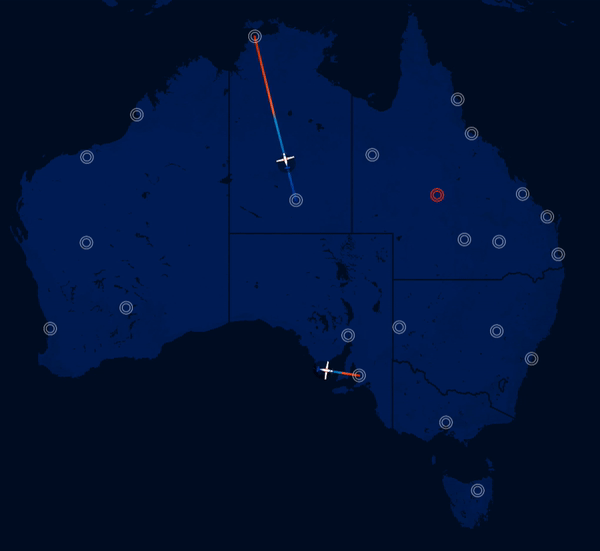 GIF showing the RFDS flight tracker animations in progress