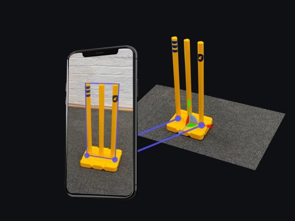Render showing phone recognising elements on cricket stumps