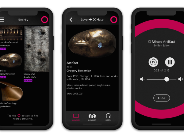 Three screens of O Minor interface within The O