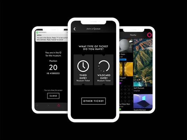 Screens from The O mobile guide showing new COVID-compliant features: wildcard ticketing and notifications