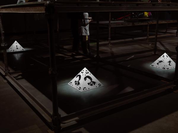 Augmented reality markers at Simon Denny:Mine exhibition at Mona
