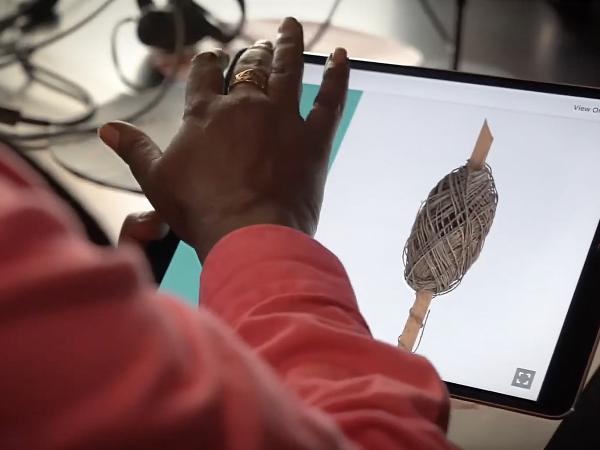 An iPad screen showing indigenous Australian artefacts digital labels 