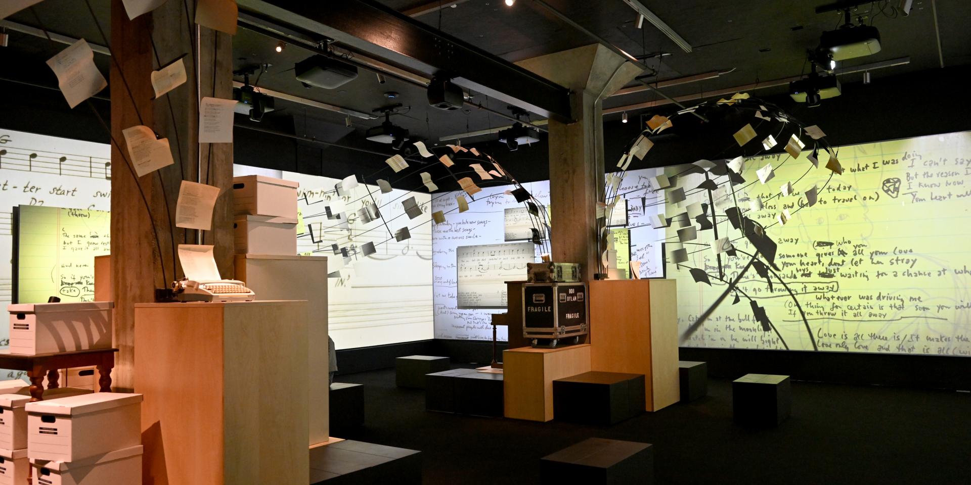 A wide shot sowing the interior of the Bob Dylan Center