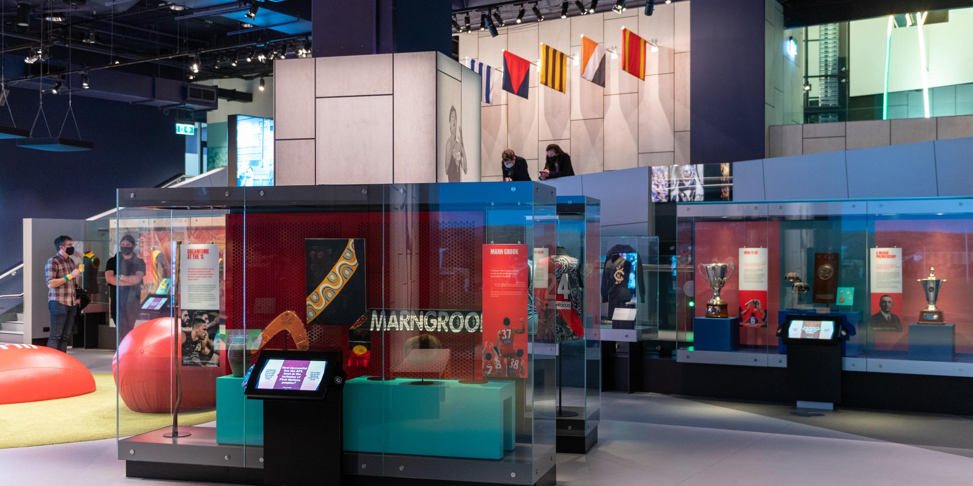 Interior of the Australian Sports Museum with digital label touchscreens