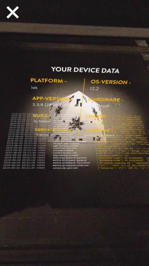 Screenshot of Simon Denny: MINE augmented reality experience
