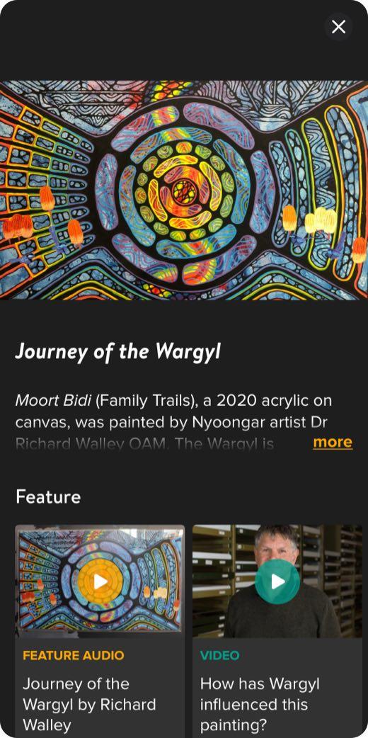 Screen showing GoGo app screen displaying graphics and text related to the object 'Journey of the Wargyl'