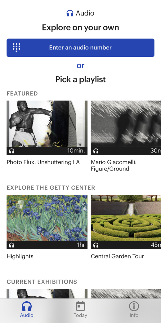Screenshot of the GettyGuide application
