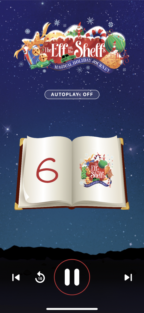 Screenshot of the audio player screen for the Elf on the Shelf location-aware mobile application