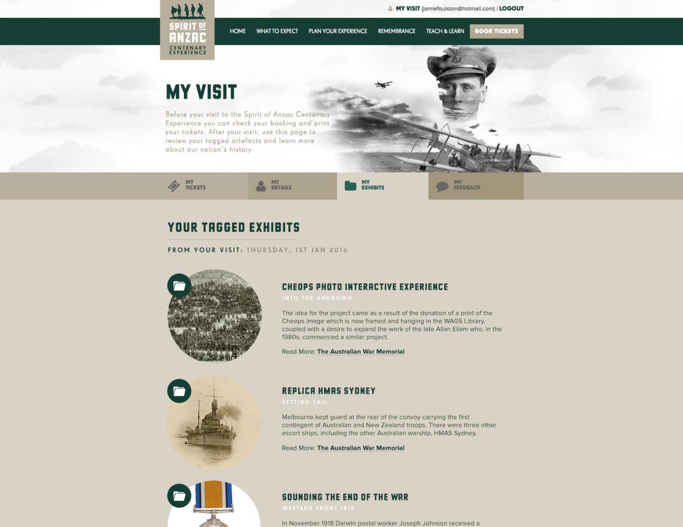 Post visit website from the Spirit of the ANZAC exhibition