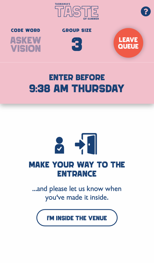 Screenshot from Taste of Summer queuing app