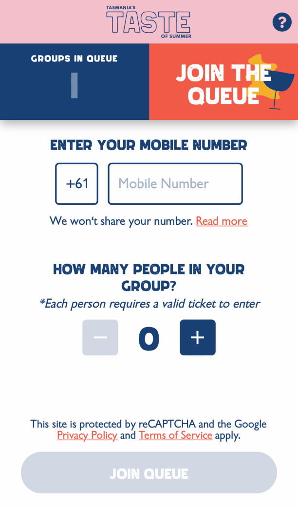 Screenshot from Taste of Summer queuing app