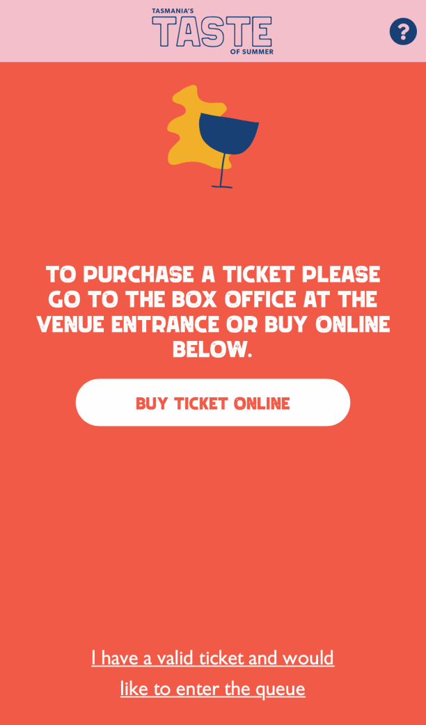 Screenshot from Taste of Summer queuing app
